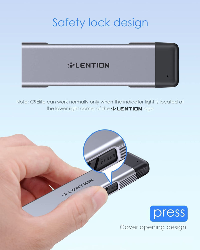 [Australia - AusPower] - LENTION USB C to NVMe & SATA M.2 SSD Enclosure, USB 3.1 Gen 2 M Key & B&M Key Hard Drive Adapter, Supports UASP for SSD Size 2280/2260/2242/2230, Compatible Mac OS, Windows, More (CB-C9E, Space Gray) 