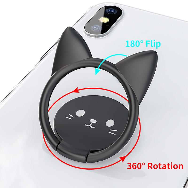 [Australia - AusPower] - LaMignonne Cell Phone Ring Holder Ultra-Thin Cute Cat Metal Finger Grip 360° Rotation 180° Flip Kickstand Phone Grip for Magnetic Car Mount Compatible with All Smartphones (Black) Black 