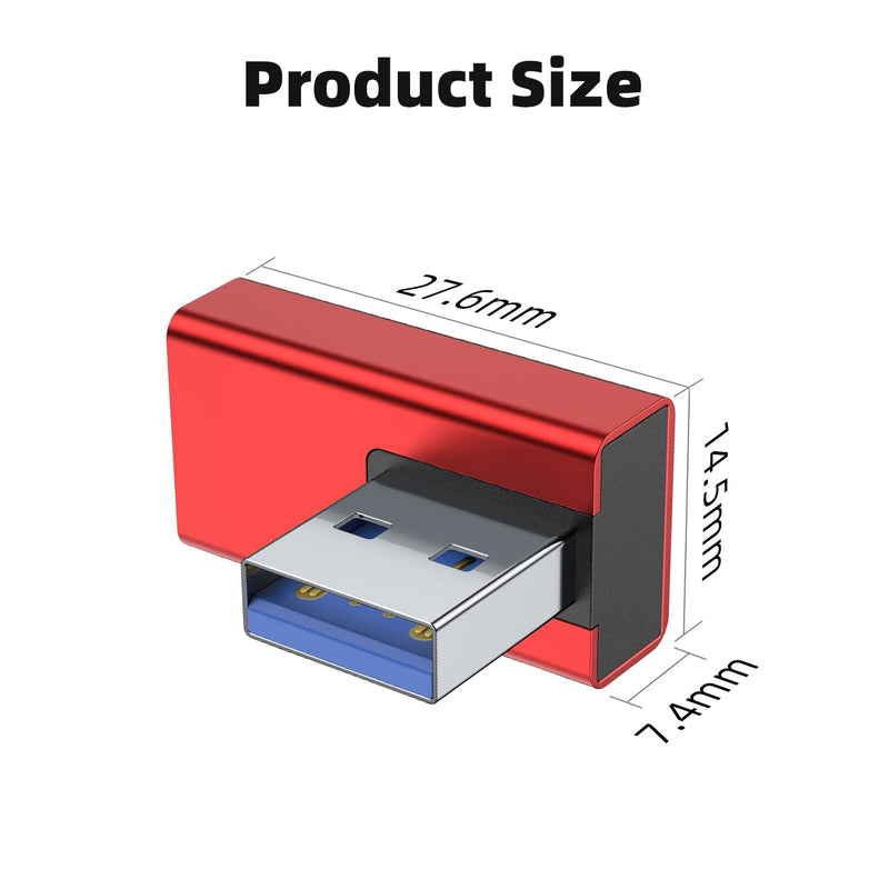 [Australia - AusPower] - AreMe 90 Degree USB 3.0 Adapter 2 Pack, Left and Right Angle USB A Male to Female Converter Extender for PC, Laptop, USB A Charger, Power Bank and More (Red) Left/Right Red 