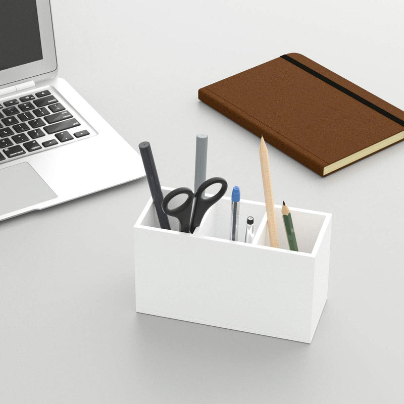 [Australia - AusPower] - NIUBEE Acrylic Pen Holder 3 Compartments, White Pencil Organizer Cup for Countertop Desk Accessory Storage 