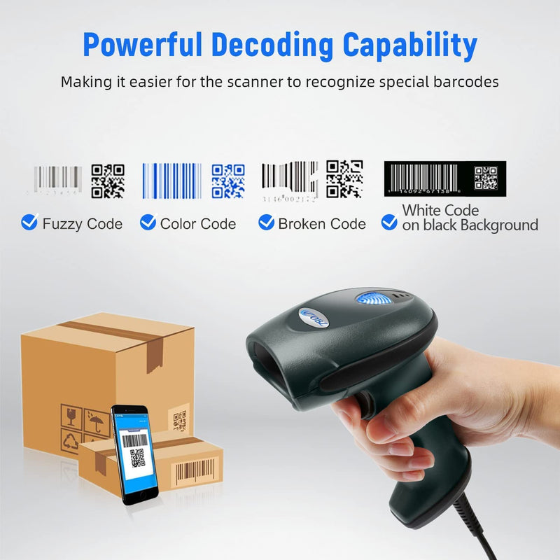 [Australia - AusPower] - 2D Barcode Scanner, Heavy Duty Industrial-Grade 1D 2D QR Code Scanner, Superior High-Precision Scanning Head & High-Speed Chip, Handheld Barcode Reader with USB Cable Work with POS Computer Plug &Play 