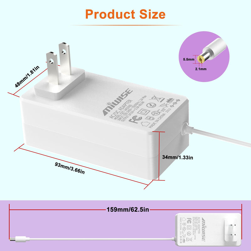 [Australia - AusPower] - MIWISE Power Supply Adapter DC24 2A 48W AC to DC Converter Transformer 100-240V AC Input,forfor COB LED Strip, CCTV Camera,White,2.1mm X 5.5mm US Plug DC24V 48W/2A 