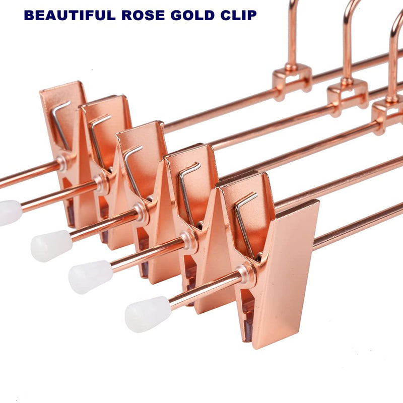 [Australia - AusPower] - Amber Home 12 Pack Rose Copper Gold Metal Pants Skirt Hangers with Clips, Adjustable Clip Metal Trouser Hangers, Clip Hangers for Jeans Pants Heavy Duty (12 Pack) 