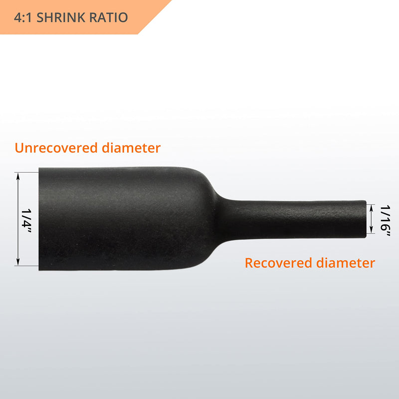 [Australia - AusPower] - Wirefy 1/4" Heat Shrink Tubing - 4:1 Ratio - Adhesive Lined - Marine Grade Heat Shrink - 50 Feet Roll - Black 1/4" - 50 Feet 