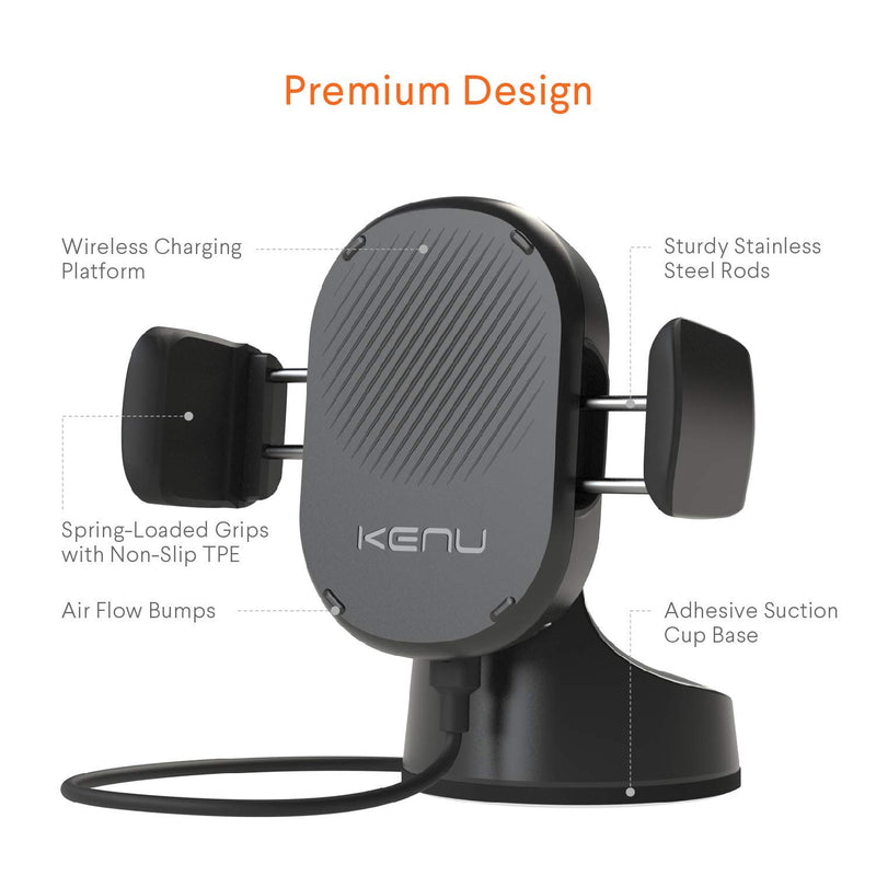 [Australia - AusPower] - Kenu Airbase Car Phone Mount Wireless Charger - Windshield, Dashboard, Desk Phone Holder - Suction Cup and 360 Degree Pivot, Qi Fast-Charging - Use with Latest iPhones, Samsung and Androids Suction Mount 