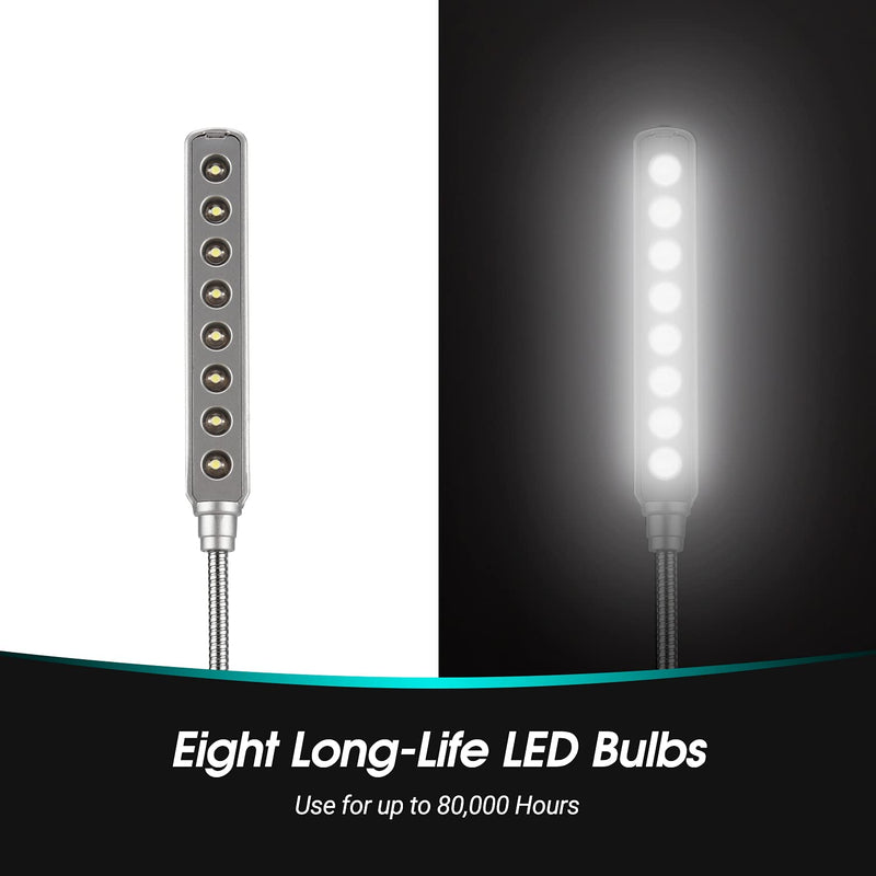 [Australia - AusPower] - USB LED Light - 8 Super Bright LED Reading Lamp - No Batteries Needed - PC & Mac Compatible (ULT05 Silver) 