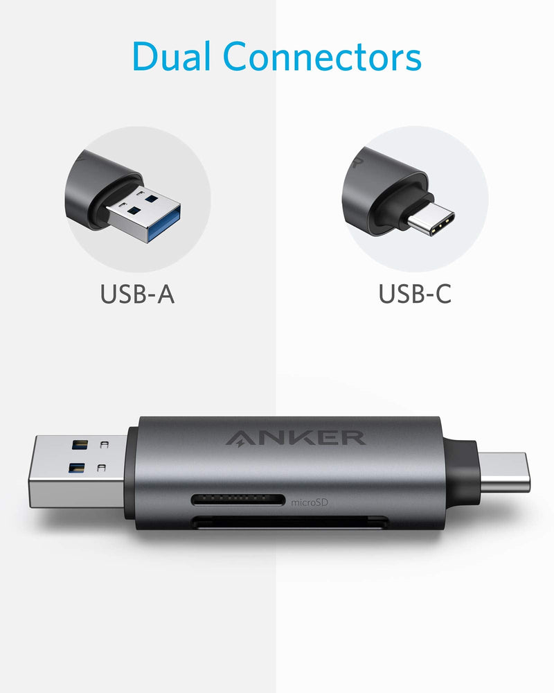 [Australia - AusPower] - Anker USB-C and USB 3.0 SD Card Reader, PowerExpand+ 2-in-1 Memory Card Reader with Dual Connectors, for SDXC, SDHC, SD, MMC, RS-MMC, Micro SDXC, Micro SD, Micro SDHC Card, and UHS-I Cards 