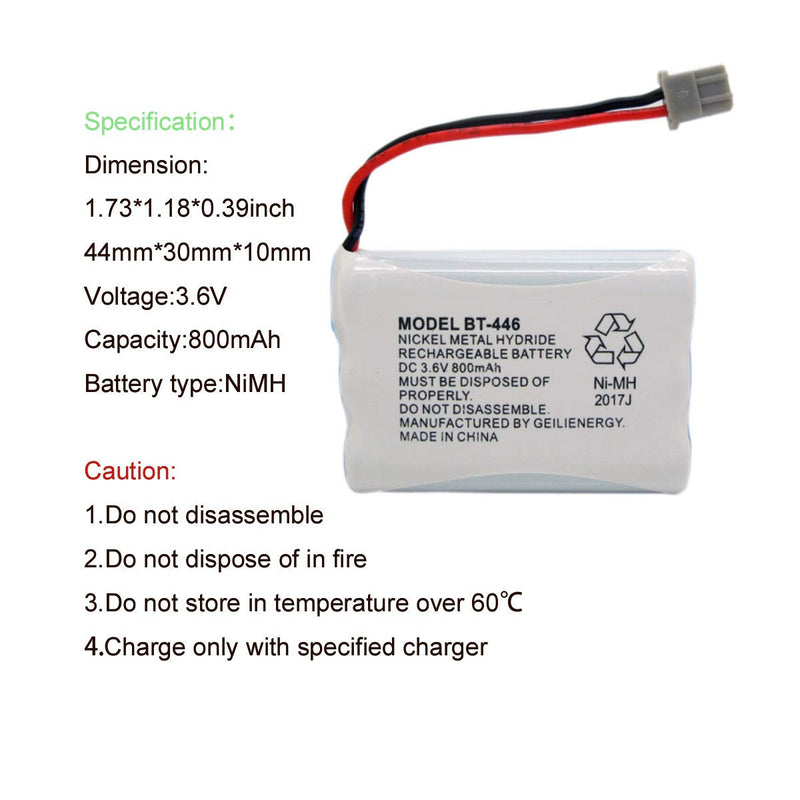 [Australia - AusPower] - GEILIENERGY BT446 BT-446 Phone Battery Compatible with Uniden BBTY0503001 BT-1004 BT-1005 GE-TL26402 BT-504 CPH-488B 3.6V 800mAh (2 Pack) 2 Pack BT446 