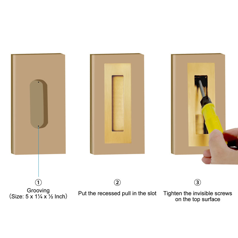[Australia - AusPower] - Malimali 6 Inch Gold Recessed Finger Flush Pulls for Pocket Door Closet Door, Sliding Barn Door Handle Hardware Brushed Gold Stainless Steel Rectangular Door Pulls (2 Pack) Rectangle (2 Pack) 