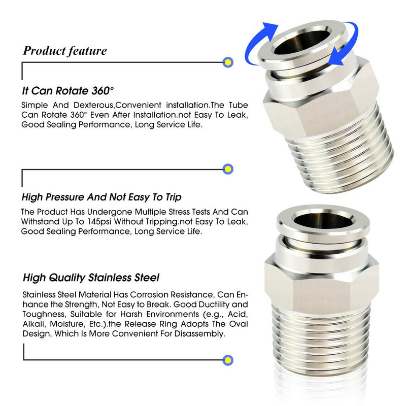 [Australia - AusPower] - TAILONZ PNEUMATIC Stainless Steel Male Straight 1/2 Inch Tube OD x 1/2 Inch NPT Thread Push to Connect Fittings PC-1/2-N4 (Pack of 2) 1/2''OD 1/2''NPT 