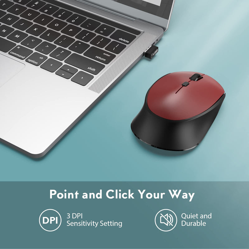 [Australia - AusPower] - Wireless Mouse and Keyboard, Deeliva 2.4G Wireless Mouse and Keyboard Combo Full Size with Shortcut Keys and Number Pad Quiet Silent Slim Cordless Keyboard Mouse for Mac, Laptop, Computer (Wine Red) Wine Red Keyboard and Mouse Wireless 