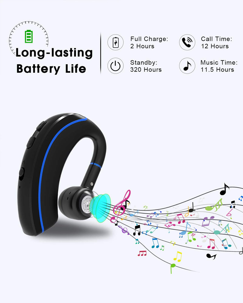 [Australia - AusPower] - Yamipho Bluetooth Headset, Bluetooth 5.0 Handsfree Earpiece 12h Talking Time with Mic, Business Headphones Wireless Earphones Fits Left/Right in-Ear Driving Earbuds for iPhone Android Laptop (Blue) Blue 