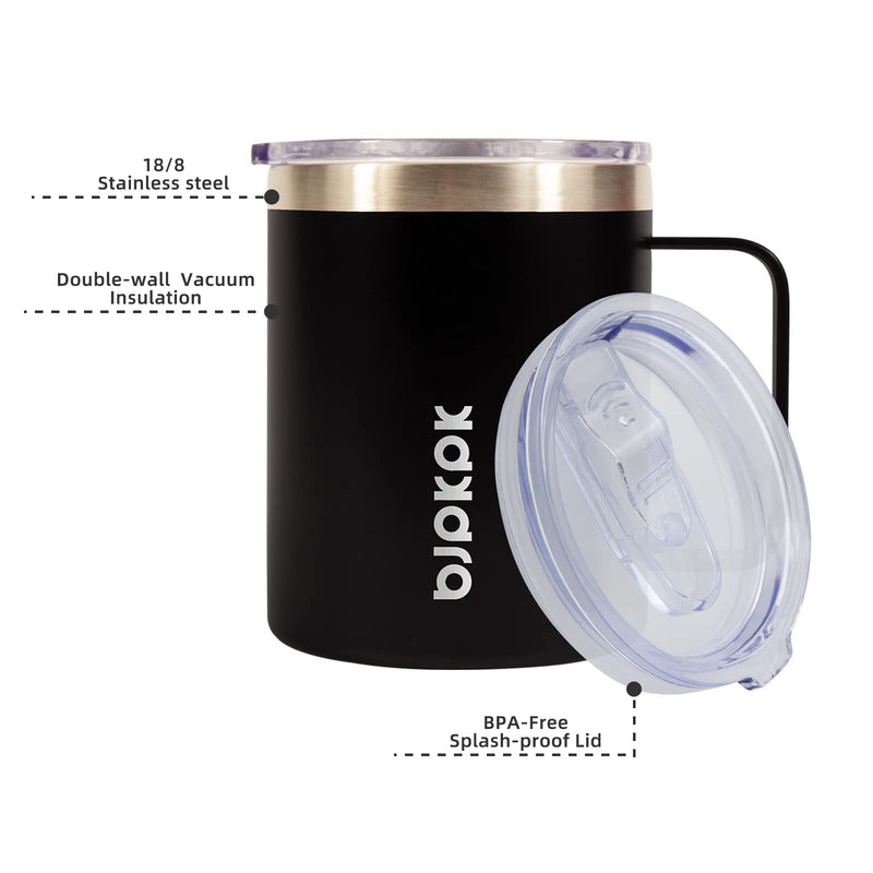 [Australia - AusPower] - BJPKPK 14oz Insulated Coffee Mug 2 Pack, Stainless Steel Camping Mug with Slider Lid, Travel Tumbler Cup, Coffee Thermos Outdoor Black 