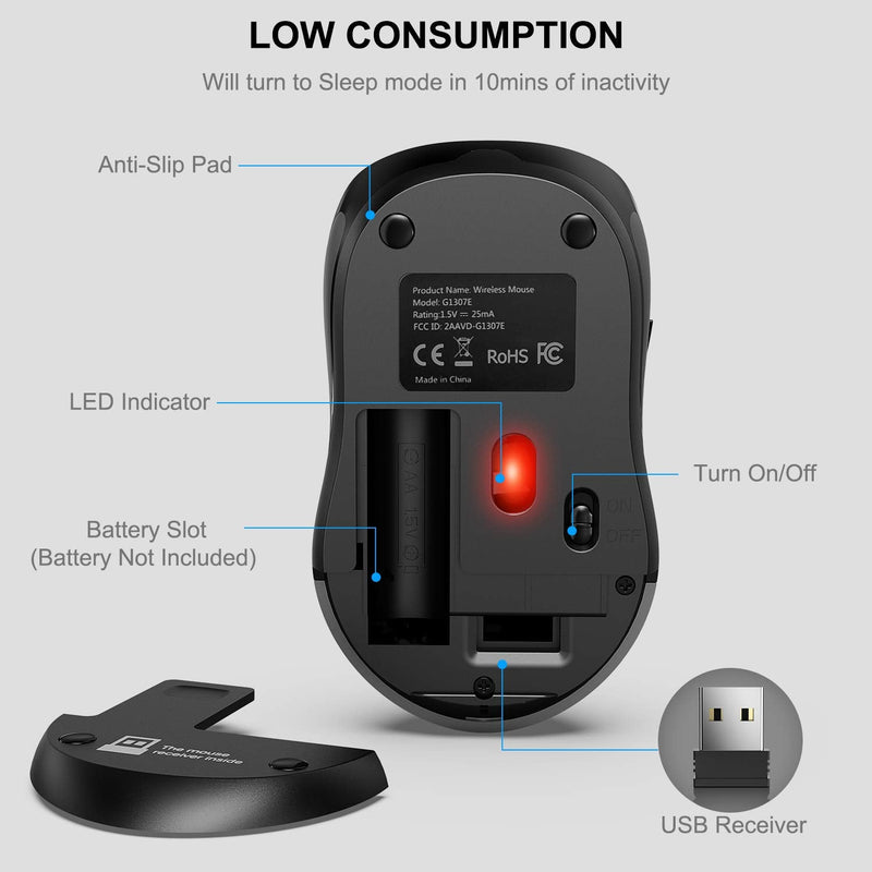 [Australia - AusPower] - WisFox 2.4G Wireless Mouse for Laptop, Ergonomic Computer Mouse with USB Receiver and 3 Adjustable Levels, 6 Button Cordless Mouse Wireless Mice for Windows Mac PC Notebook (Grey) Gray 