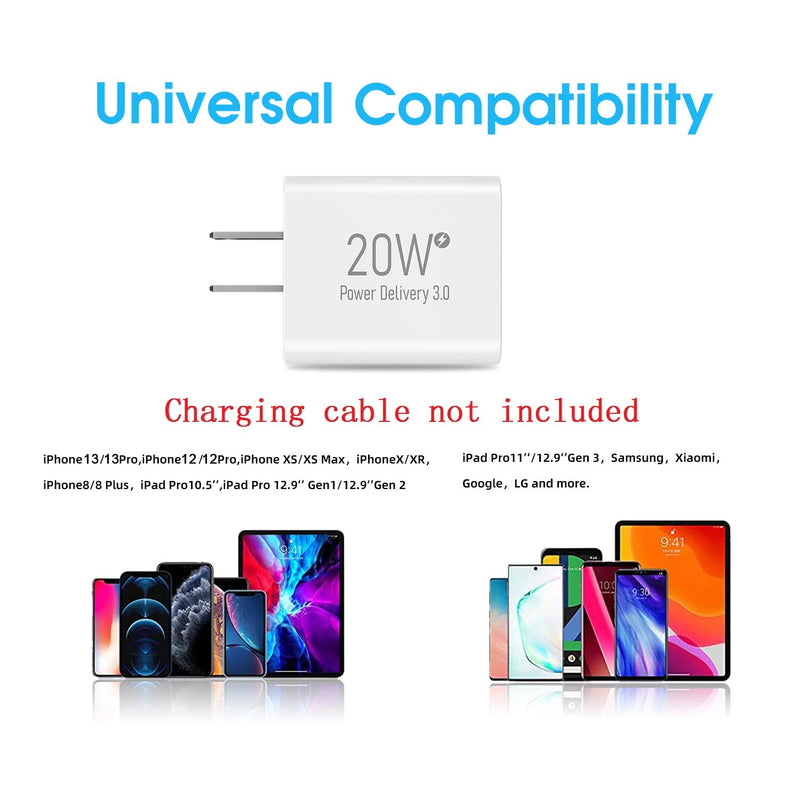 [Australia - AusPower] - USB C Charger 20W,2Pack USB-C Wall Charger for iPhone 13/13 Pro/13 Pro Max/12 Mini/SE 2020/Samsung Galaxy S20/S20 Plus/S22 Ultra/S20 FE/A52 5G/A32 5G/A42 5G/A13 A12,Fast Charging Block/Power Adapter 