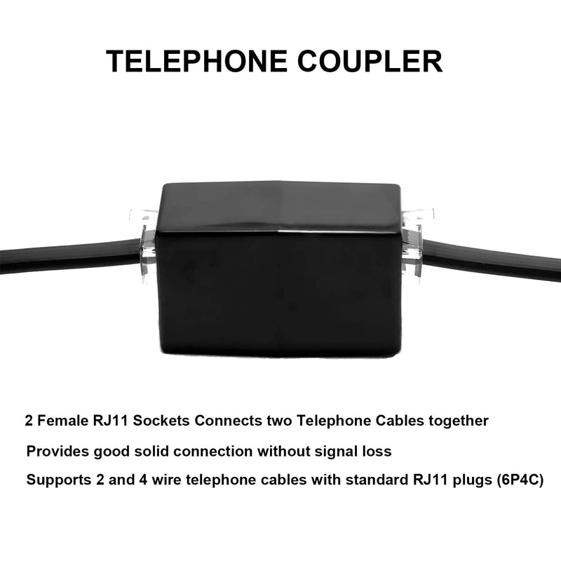 [Australia - AusPower] - Phone Cord 15FT, Landline Telephone Cable with RJ11 Plug, Includes Telephone Inline Coupler RJ11 Splitter and 10pcs Cable Clips(Black) Black 