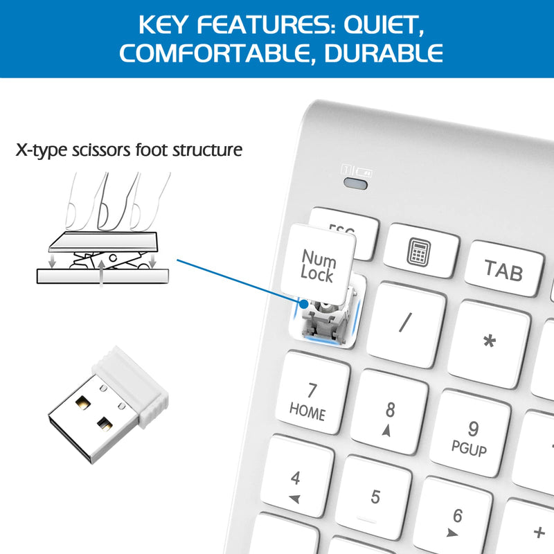 [Australia - AusPower] - Wireless Number Pad, Portable 2.4Ghz USB 10 Keys Financial Accounting Numeric Keypad Data Entry Numpad for Laptop, PC, Desktop White 