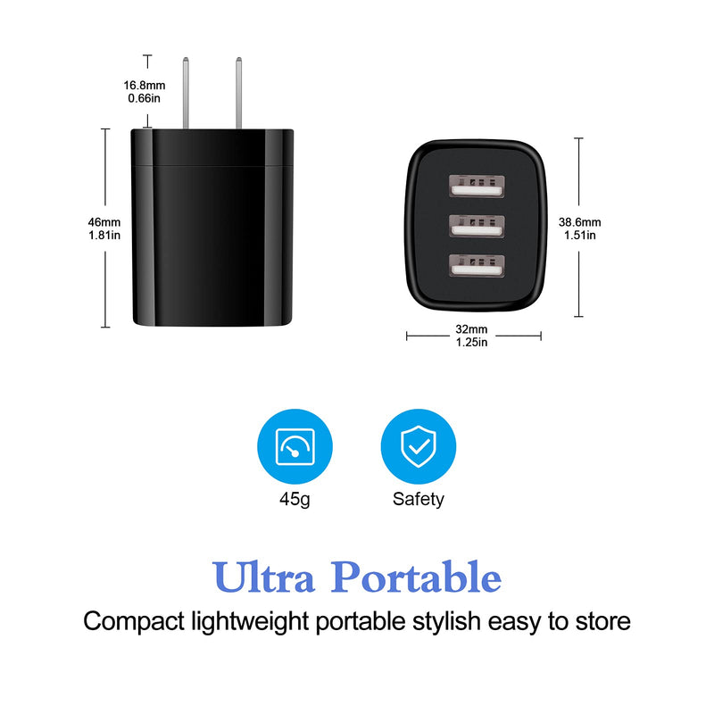 [Australia - AusPower] - USB Wall Charger, HOOTEK 2Pack Wall Plug 3-Multi Port Quick Charger Block Cube 3.1A Power Adapter Compatible iPhone 13 12 11 Pro Max XS X 8 Plus, iPad, Samsung Galaxy S22+ S21 S20 S10/Note20 Ultra 5G all black 