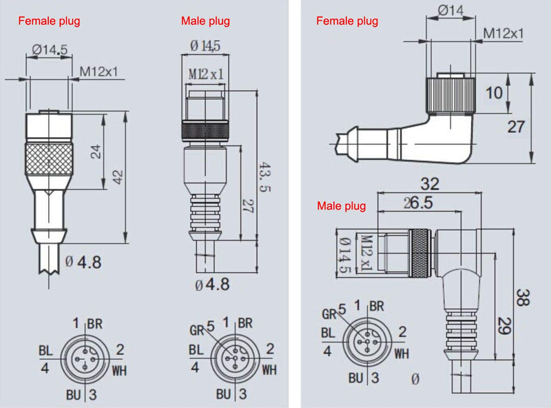 [Australia - AusPower] - Eonvic Industrial M12 5 Pin Male to Female Aviation Sensor Connector Electrical PVC Cable M12 5Pin Male to Female Cable 