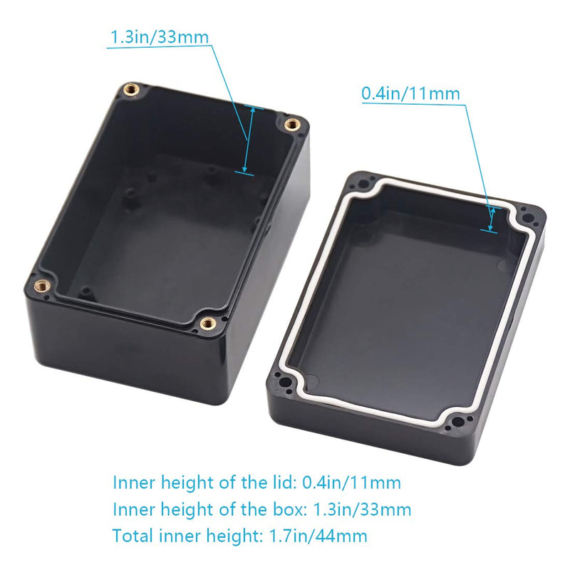 [Australia - AusPower] - Zulkit Project Box ABS Plastic IP65 Waterproof Dustproof Electrical Junction Box Enclosure Black 3.94 x 2.68 x 1.97 inch (100X68X50mm) (Pack of 2) 3.94" x 2.68" x 1.97"(Pack of 2) 