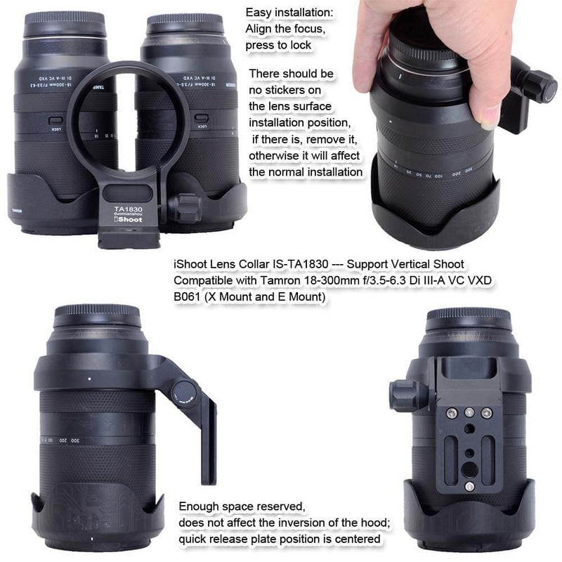 [Australia - AusPower] - iShoot Tripod Mount Ring Lens Collar Compatible with Tamron 18-300mm f/3.5-6.3 Di III-A VC VXD B061 (X/E Mount), Lens Support Holder Bracket Bottom is Arca-Swiss Fit Quick Release Plate Dovetail 