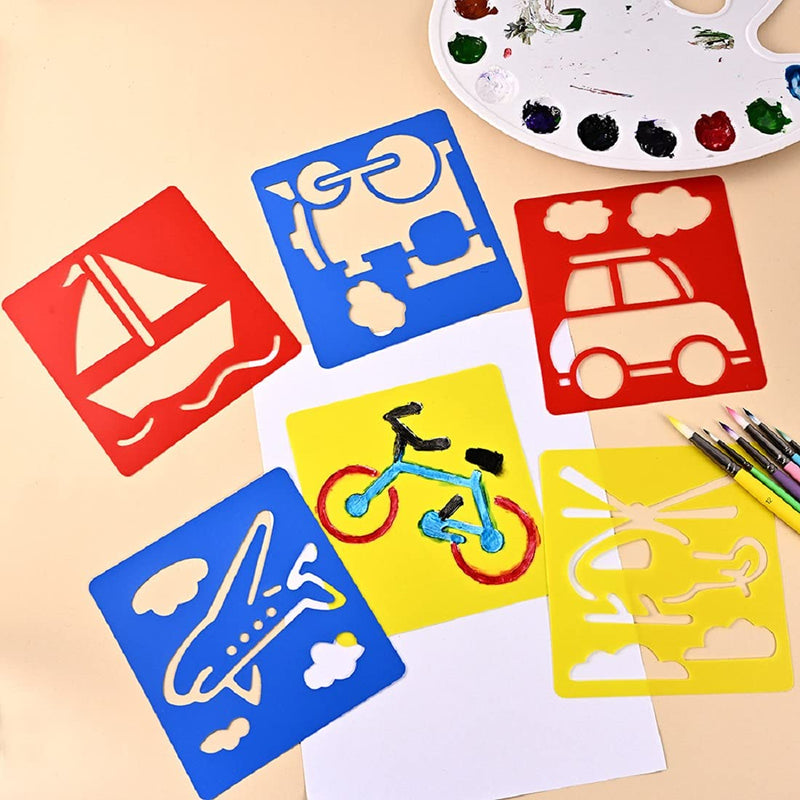 [Australia - AusPower] - 24 Pcs Transportation Theme Drawing Painting Stencils Boat Airplane Spaceship Car Templates for Kids Crafts Creation, Washable Plastic 