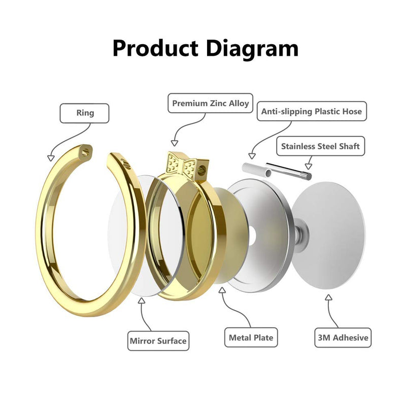 [Australia - AusPower] - Mirror Finger Ring Holder, ICEYA Cell Phone Ring Stand Holder 360°Rotation Case Ring Grip Mount for iPhone 7/7 Plus, Galaxy S8/S8 Plus and Other Smartphones (Gold) Gold 