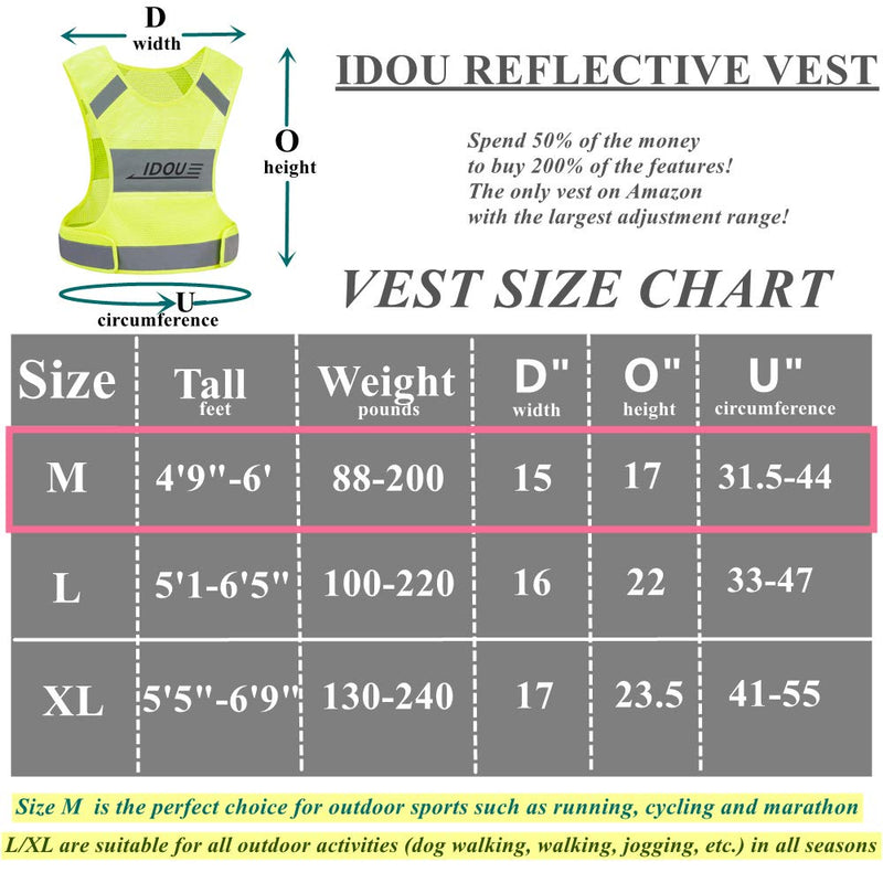 [Australia - AusPower] - IDOU Reflective Vest Safety Running Gear with Pocket,High Visibility for Running,Biking,Walking,Women & Men Yellow（1vest+2bands） Medium 