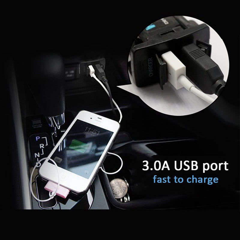 [Australia - AusPower] - FMS Dual Car USB Charger Socket Power Outlet 3.0A with Wire Fuse & Blue LED Light for Toyota Cars Series for USB Electronic Equipment (Black) (Toyota L) Toyota L 