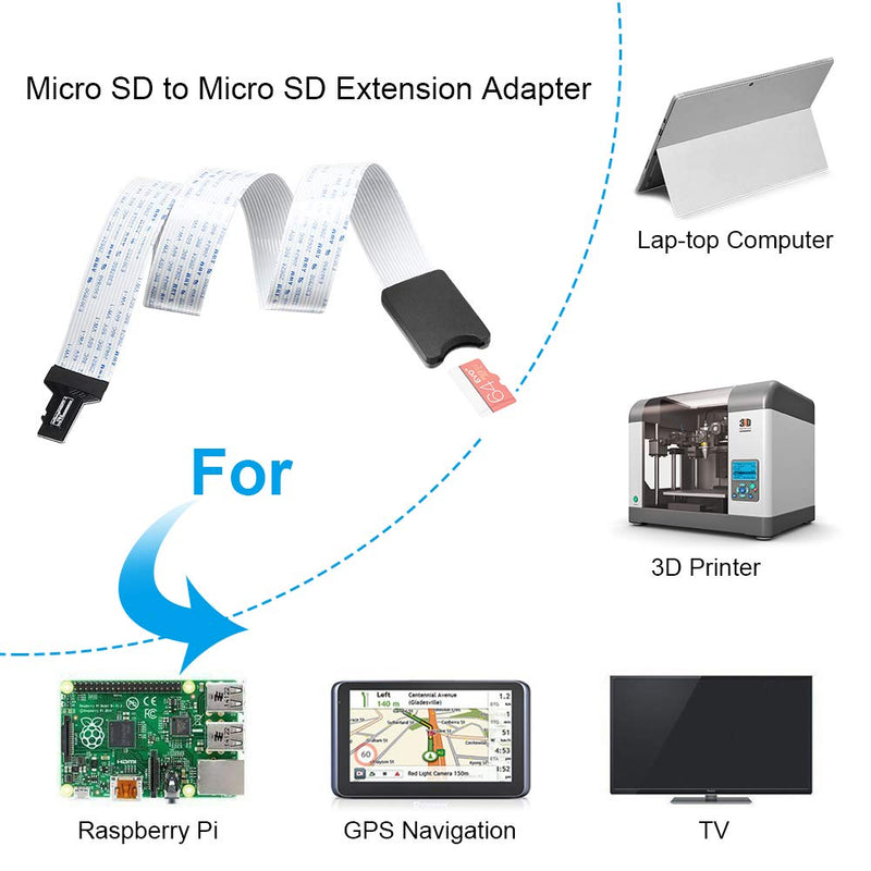 [Australia - AusPower] - Micro SD to Micro SD (TF to TF) Card Extension Cable, Electop TF Card Reader Adapter Flexible Extender SanDisk/MicroSDHC Compatible with GPS,3D Printer,Raspberry Pi,TV,DVD,SDXC（TF to TF） 