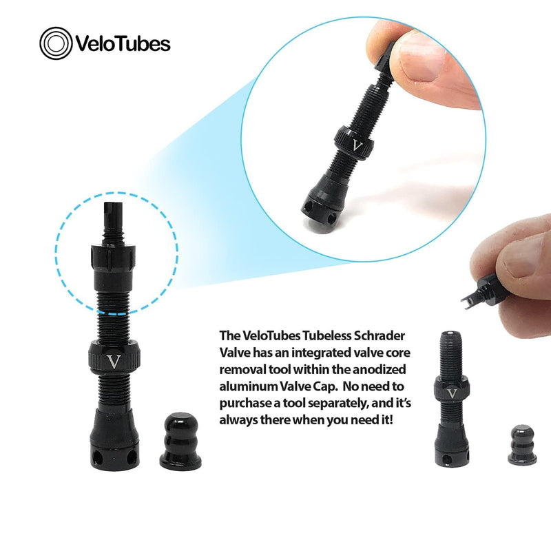 [Australia - AusPower] - VeloTubes Premium 44mm Tubeless Schrader Valves - Pair - Integrated Core Removal Tool - Grommet Options - Choose Color… 