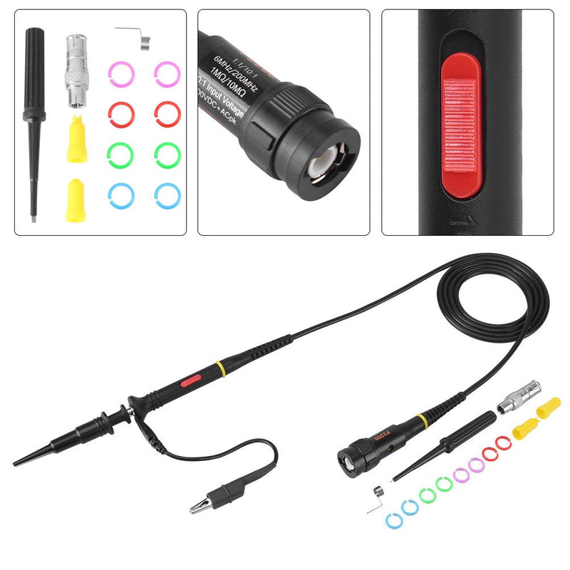 [Australia - AusPower] - 200Mhz Oscilloscope Probe Clip Scope Test BNC End Probe P2200 10X/1X Black with Adjust Tool Kits 