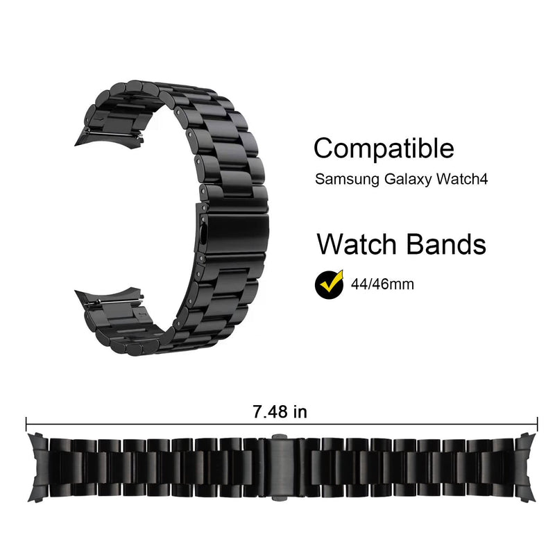[Australia - AusPower] - Galaxy Watch4 Bands 42mm 46mm, Stainless Steel Metal Sport Wristbands Replacement Strap, For Samsung Galaxy Watch4 Smartwatch,Men Casual Watch Bands. black 