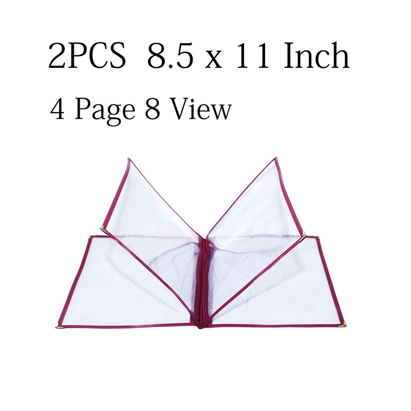 [Australia - AusPower] - 2PCS Menu Covers 8.5 x 11 Inch,4 Page 8 View Transparent Restaurant Menu Covers, Fits A4 Size Paper，Bar Cafe Restaurant Book red Folder. (Red) 