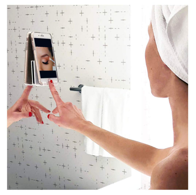 [Australia - AusPower] - AIRSTIK Cradle Universal Glass Mount Phone Holder Reusable TikTok Facetime Compatible with iPhone iPad Cell Phone for Bathroom Kitchen Shower Dorm Office Made in USA Glass, Mirrors, Windows (White) White 