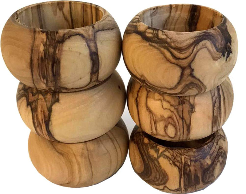 [Australia - AusPower] - Holy Land Market Bethlehem Olive Wood Napkin Rings - Set of 6 (Ring is 1.8 Inches in Diameter and 0.9 Inches high) 