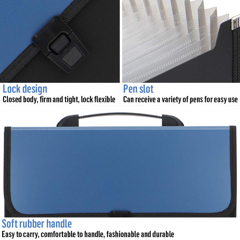 [Australia - AusPower] - Expanding File Folder with Handle, 2019 New 13-Pocket Plastic Expandable File Organizer, A4 Size Waterproof & Durable Accordion File Organizer for School, Office（Deep Blue） Deep Blue 