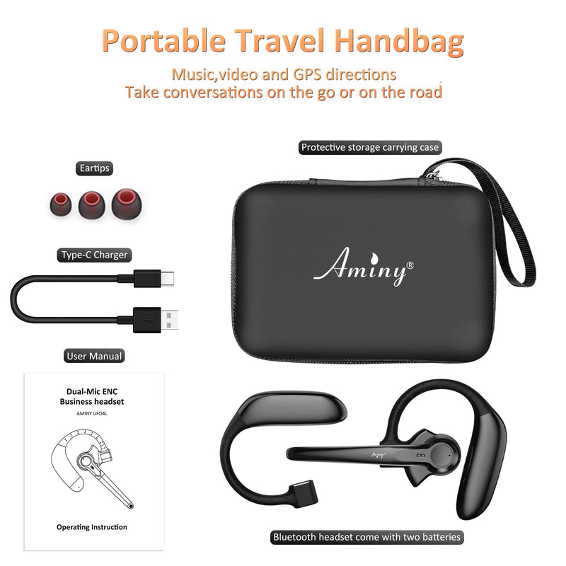 [Australia - AusPower] - AMINY Wireless Bluetooth Headset with Dual Microphone Noise Cancelling,Auriculares Bluetooth Earpiece 30 Hrs Talking Time V5.3 Bluetooth Earphones Wireless Headset for Trucker/Driving/Office Medium 