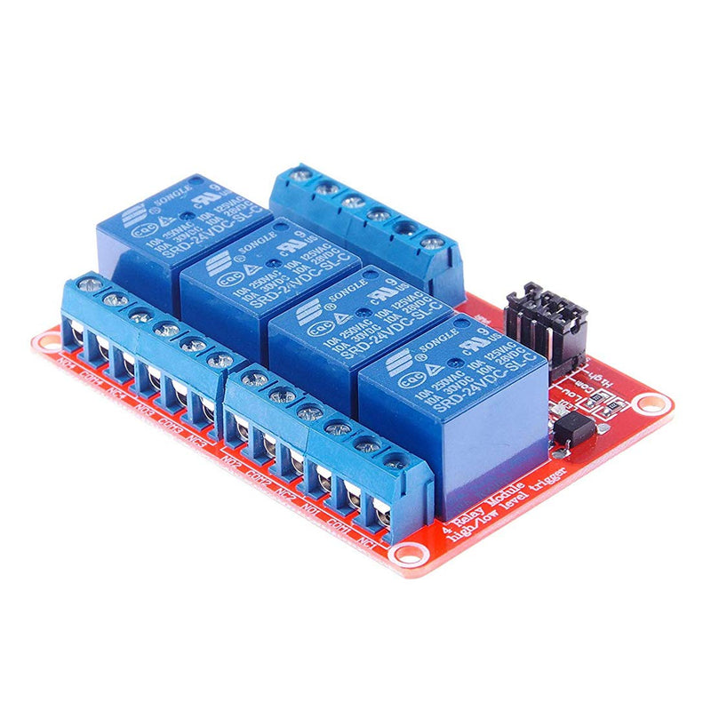 [Australia - AusPower] - HiLetgo 4 Channel 24V Relay Module with OPTO-Isolated Support High and Low Level Trigger for PLC Automation Equipment Control 