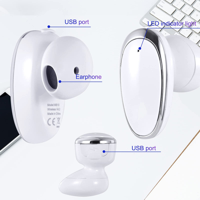 [Australia - AusPower] - Earbuds Headphones, Slim Bluetooth Headset, Wireless Bluetooth Earpiece V5.0 Hands-Free Earphones with Built-in Mic for Driving Business Office Home (Beans, Button-White-MB10) Beans 