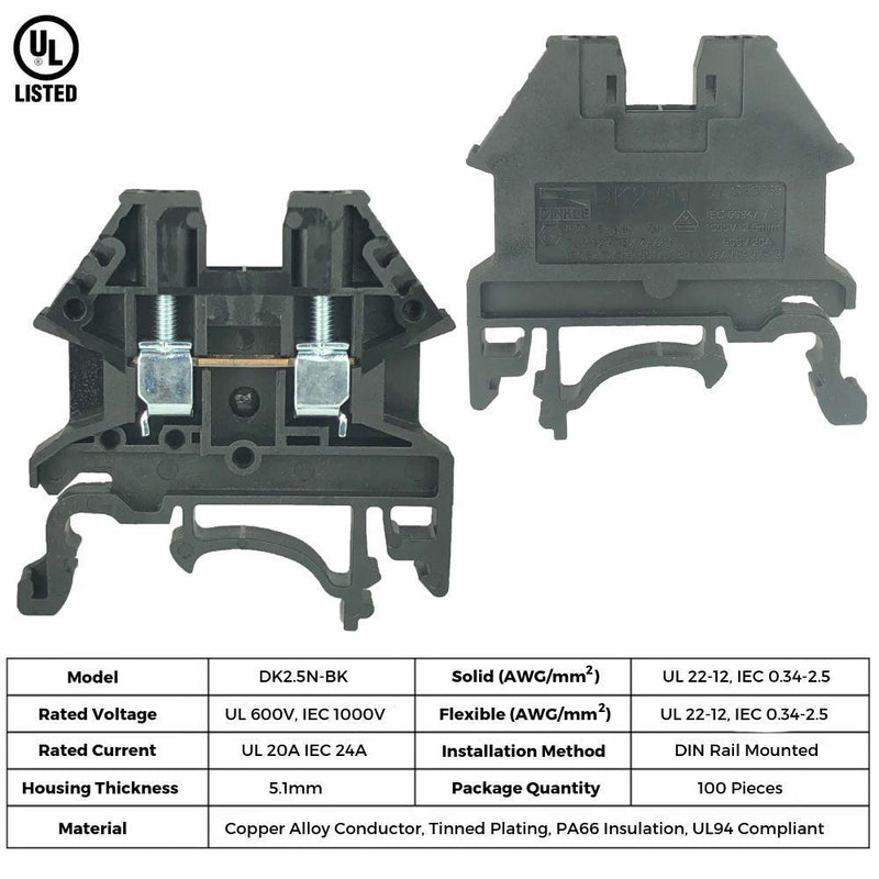 [Australia - AusPower] - Dinkle UL Every Color DIN Rail Terminal Block Kit 20 DK2.5N 12 AWG Gauge 20A 600V Ground DK4N-PE Jumper DSS2.5N-10P End Covers End Brackets 