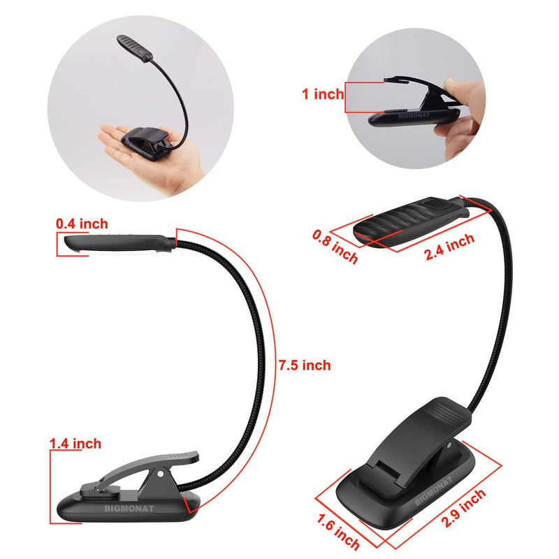 [Australia - AusPower] - BIGMONAT Book Reading Light,Rechargeable Amber Book Led Night Light,Portable Bendable Neck, USB or Battery Operated,Brightness Adjustable Reading Light,Reduces Eye Strain,Black 