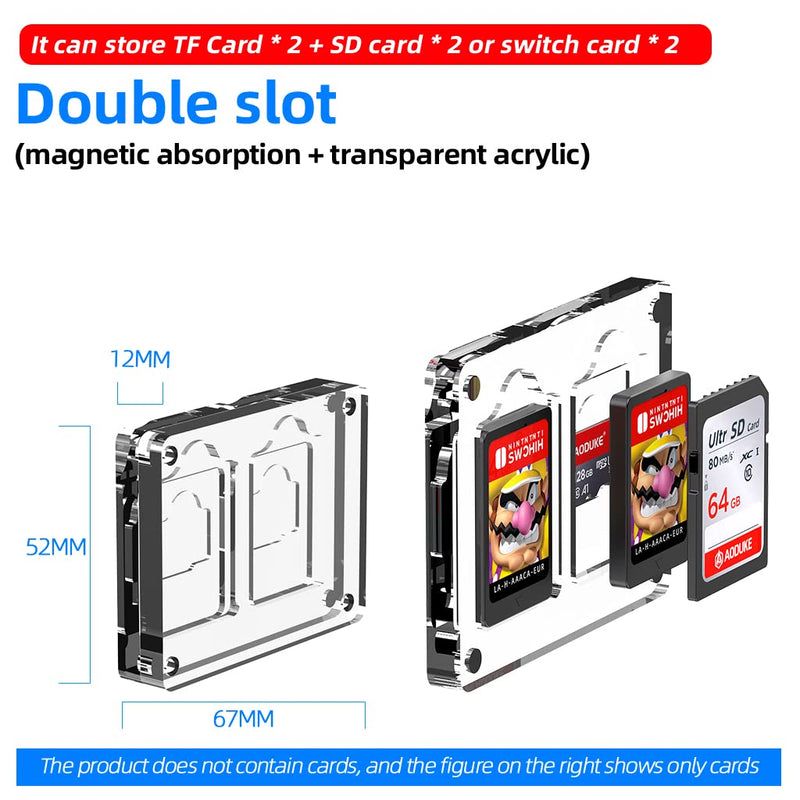 [Australia - AusPower] - AODUKE Magnetic Closure Switch Game Card Case and Micro SD TF Card Memory Card Storage Box Holder, Storage rack-AJCX02SD 2 slot acrylic 