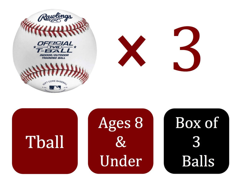 [Australia - AusPower] - Rawlings Youth Tball or Training Baseballs, Box of 3 Tballs, TVBBOX3, White, Official Size 