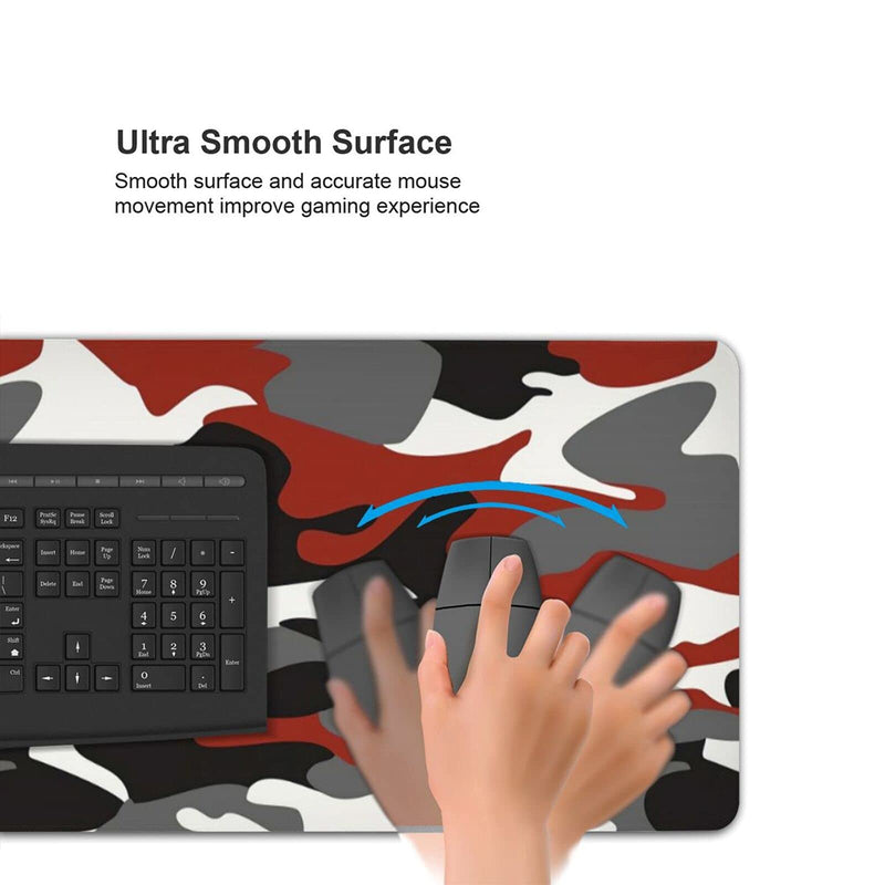 [Australia - AusPower] - White Black Red Camo Gaming Mouse Pad Large XL Long Extended Pads Big Mousepad Keyboard Mouse Mat Desk Pad Home Office Decor Accessories for Computer Pc Laptop White Black Red Camo 
