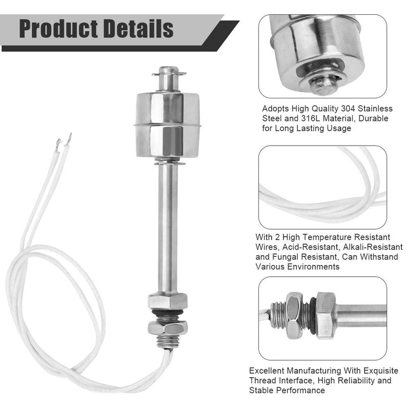 [Australia - AusPower] - Liquid Level Sensor, AC/DC 0~220V Stainless Steel Liquid Water Level Sensor Liquid Float Switch Tank Vertical Water Level Sensor for Pool Can 100mm 