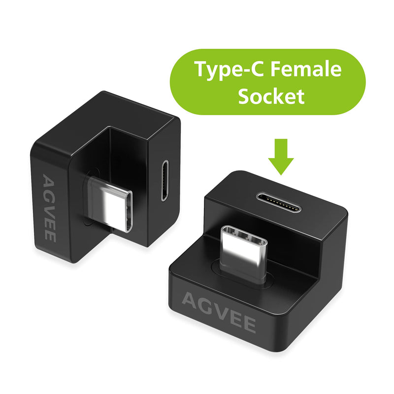 [Australia - AusPower] - AGVEE [2 Pack] U-Shaped USB-C Female to USB-C Male Adapter (Type-C 3.2 Gen 2) 180 Degree Angled Converter, Video Audio 10G Data Extension Coupler Connector for Portable Display Monitor, Laptop, Black 2 Pack 