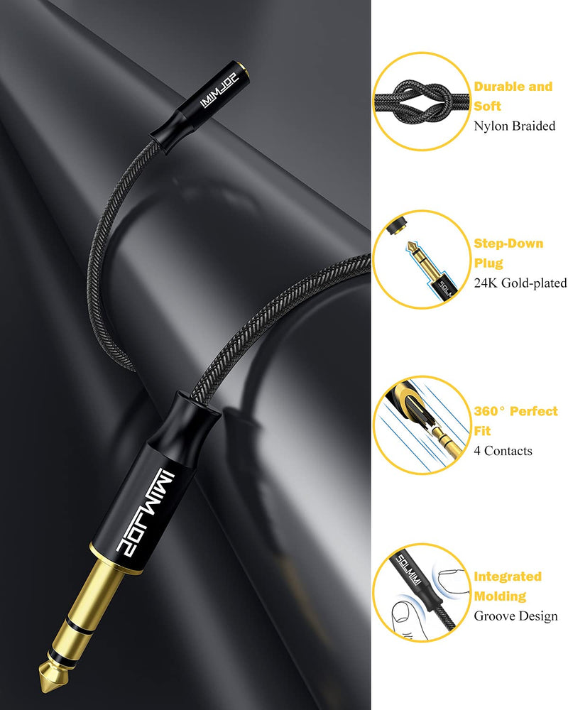 [Australia - AusPower] - SOLMIMI 6.35mm (1/4 inch) Male to 3.5mm (1/8 inch) Female Audio Jack Adapter Nylon Braid & Lossless Stereo Headphone Jack Adapter for Amplifier Mixer Guitar Piano Speaker or More - Matte Black 1 Feet/ 0.3 Meters 