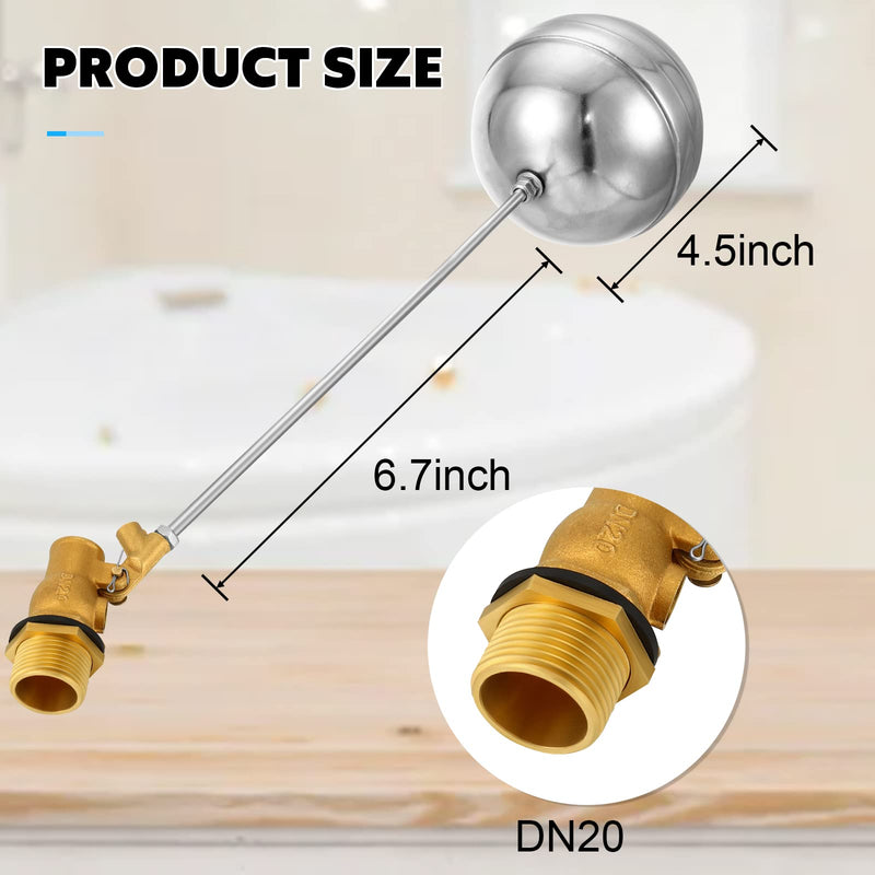 [Australia - AusPower] - 2 Pack Float Valve for Water Tank Stainless Steel Float Ball Valve 3/4 Inch DN20 Floating Ball Valve Switch Automatic Brass Toilet Valve Float Valves for Stock Tank Pool Water Level Control 