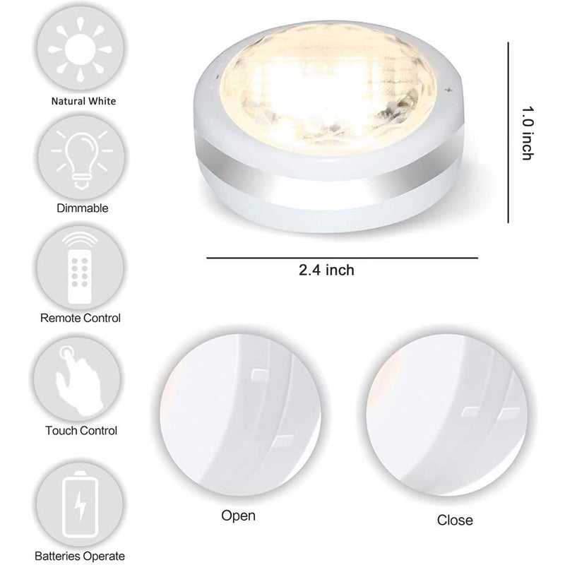 [Australia - AusPower] - Puck Lights with Remote, Battery Operated Under Cabinet Lighting, Wireless Led Tap Light with Remote Control, Locker Light Closet Light, 4000K Natural White (Natural White) 